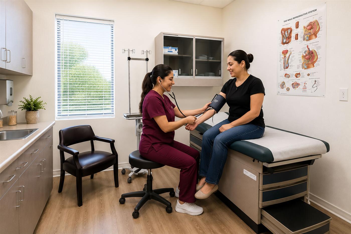 The clinic's general physician caring for a patient