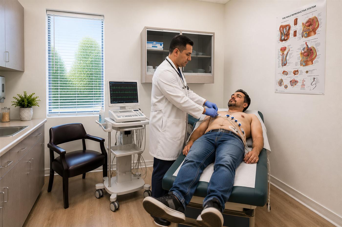 Nurse placing electrodes for an electrocardiogram