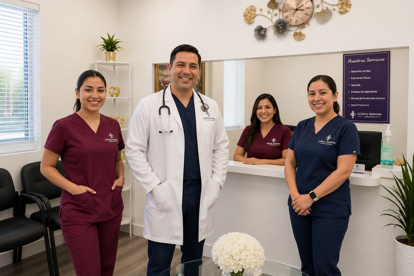 The Clínica Hispana Bruton team: doctor, nursing and reception staff