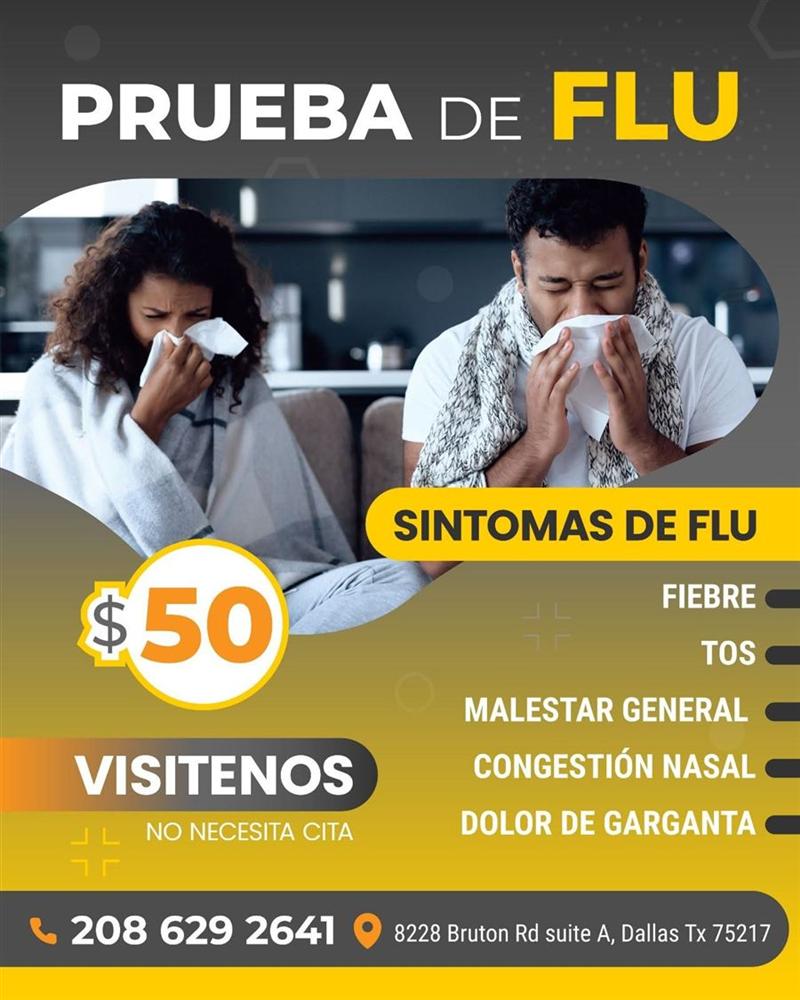 Promoción: prueba de flu $50, sin cita, con lista de síntomas de influenza