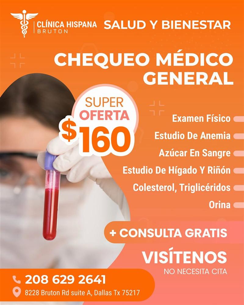 Promoción: chequeo médico general $160 con examen físico, laboratorio completo y consulta gratis